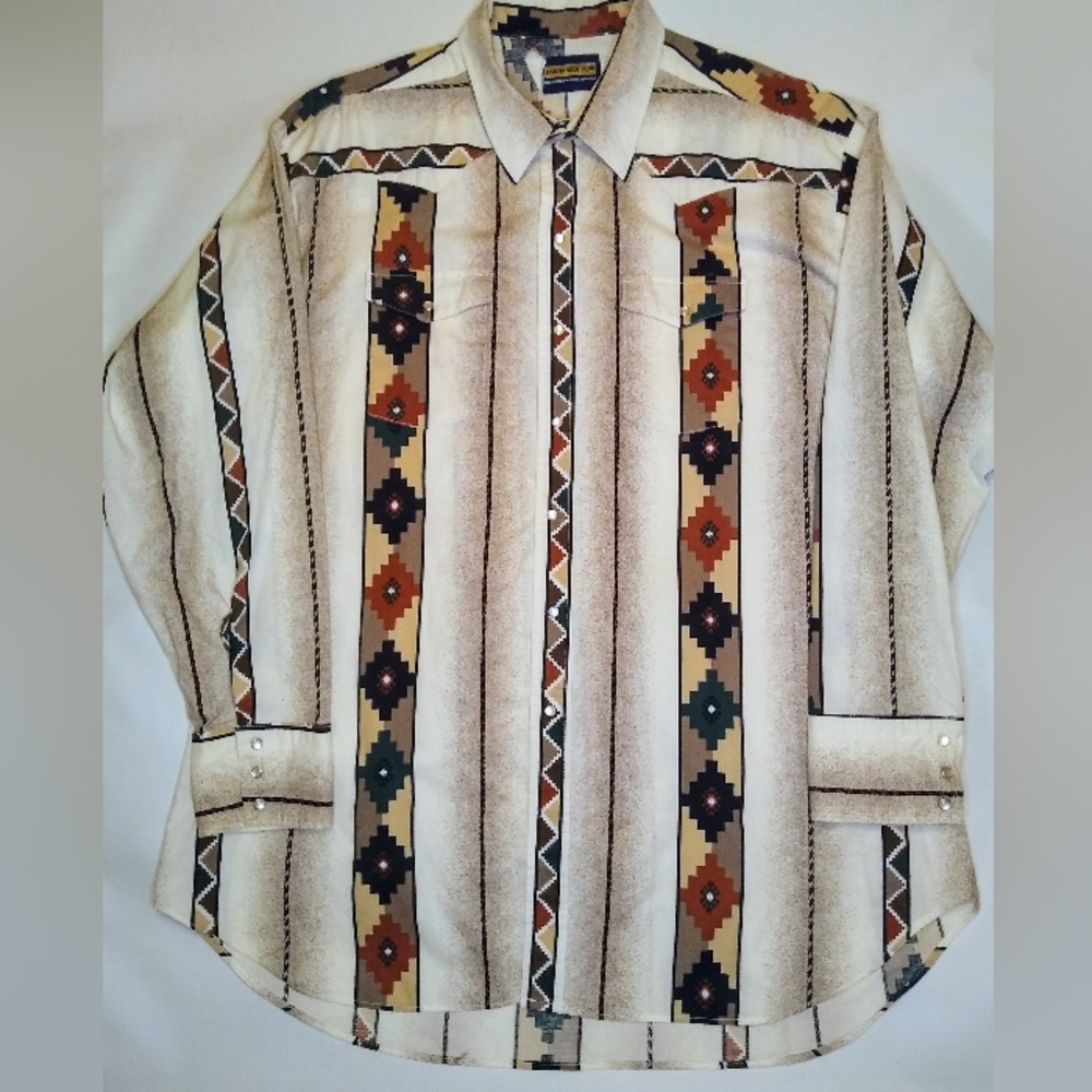 Vintage Western Aztec Southwestern Men's Pearl Snap Shirt XXL Panhandle Slim